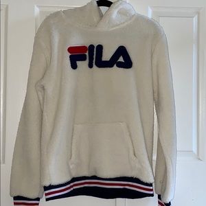 NWOT UO White Soft Fila Fuzzy Sherpa Oversized Hoodie